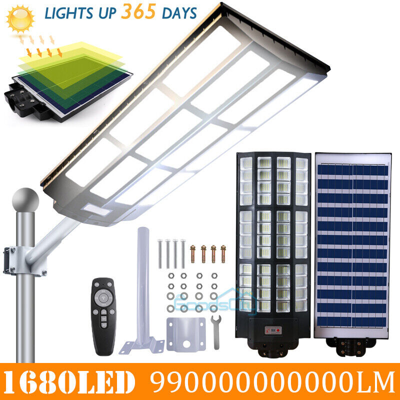 ny utendørs kommersiell 1500W LED Solar Street Light IP67 Dusk-to-Dawn veilampe + stang