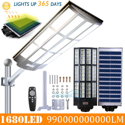 new Outdoor Commercial 1500W LED Solar Street Light IP67 Dusk-to-Dawn Road Lamp+Pole