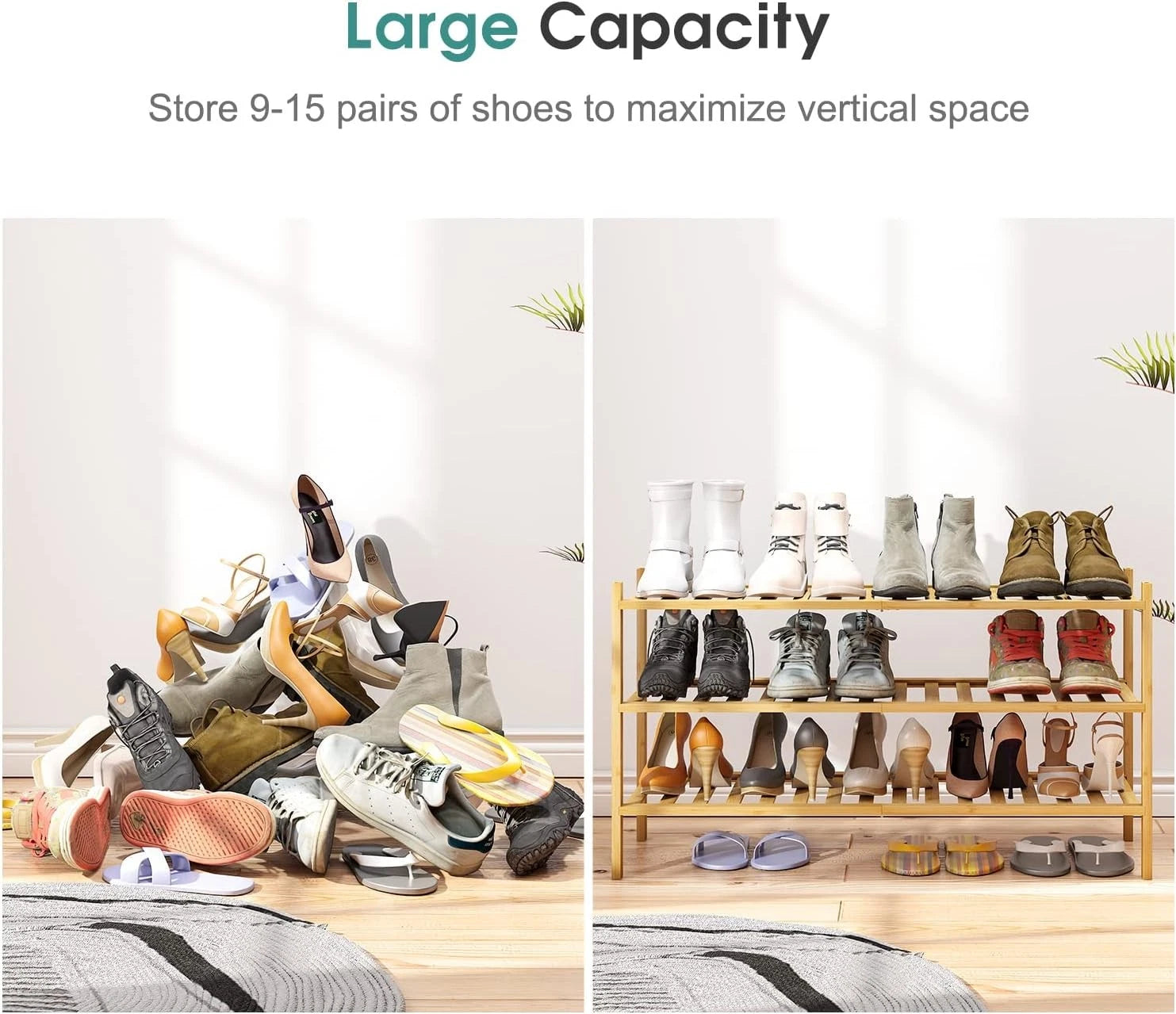 Three-tier shoe rack, bamboo and wood shoe rack 07FC0E-D4 - KOEEK