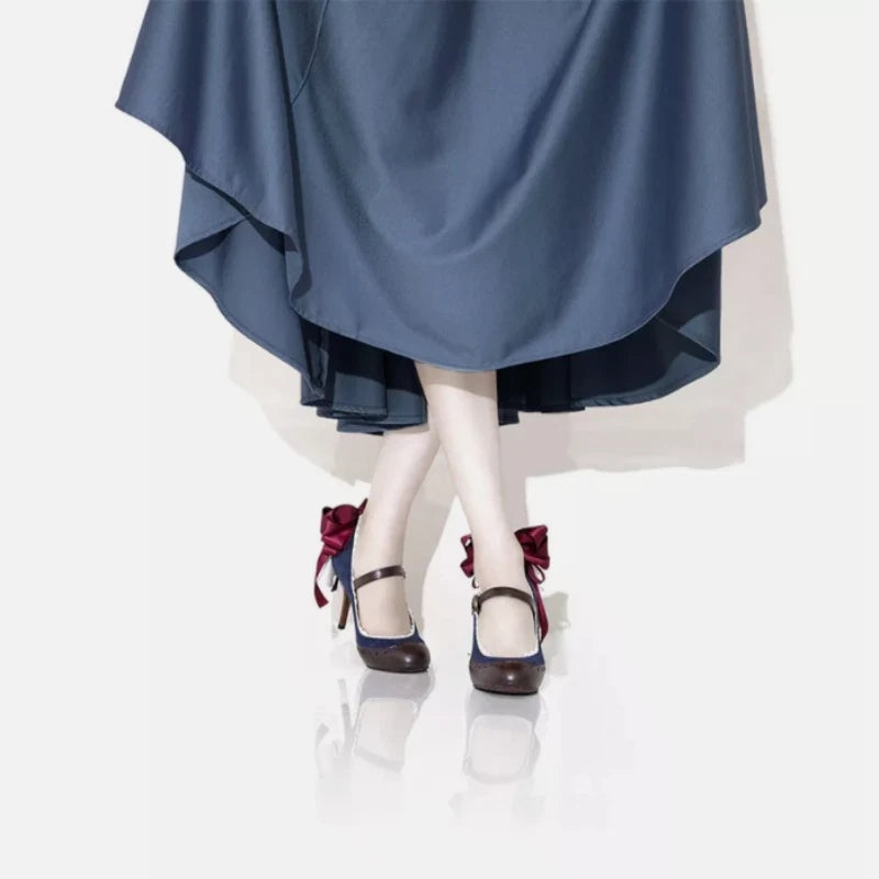 Violet Evergarden Sweet High Heels Shoes Bow Round Toe Mary Jane Shoes Lolita 07FC0E-D4 - KOEEK