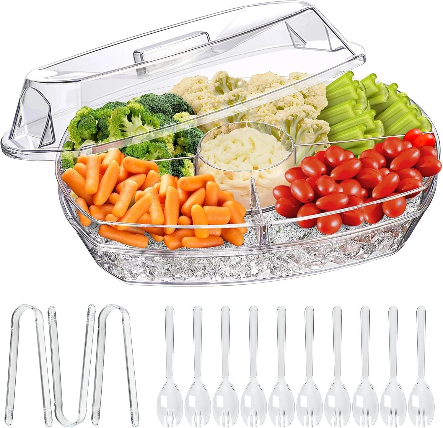 Chilled Vegetable Tray, 15-inch Clear Party Platter with 4 Compartments 07FC0E-D4 - KOEEK
