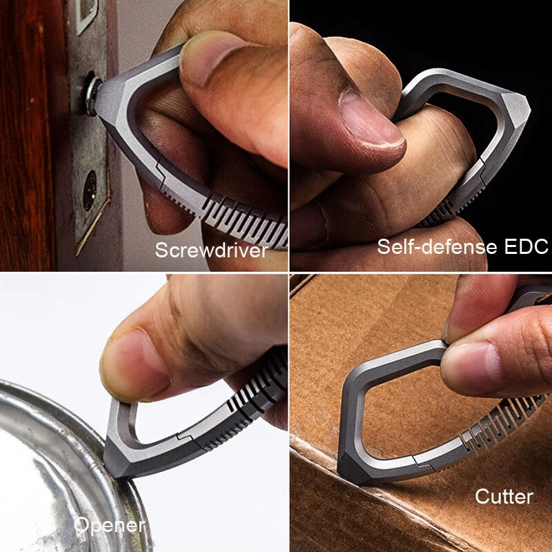 Titanium Alloy + Leather Keychain Carabiner Removable Pendant EDC Crowbar Tool EDC - KOEEK