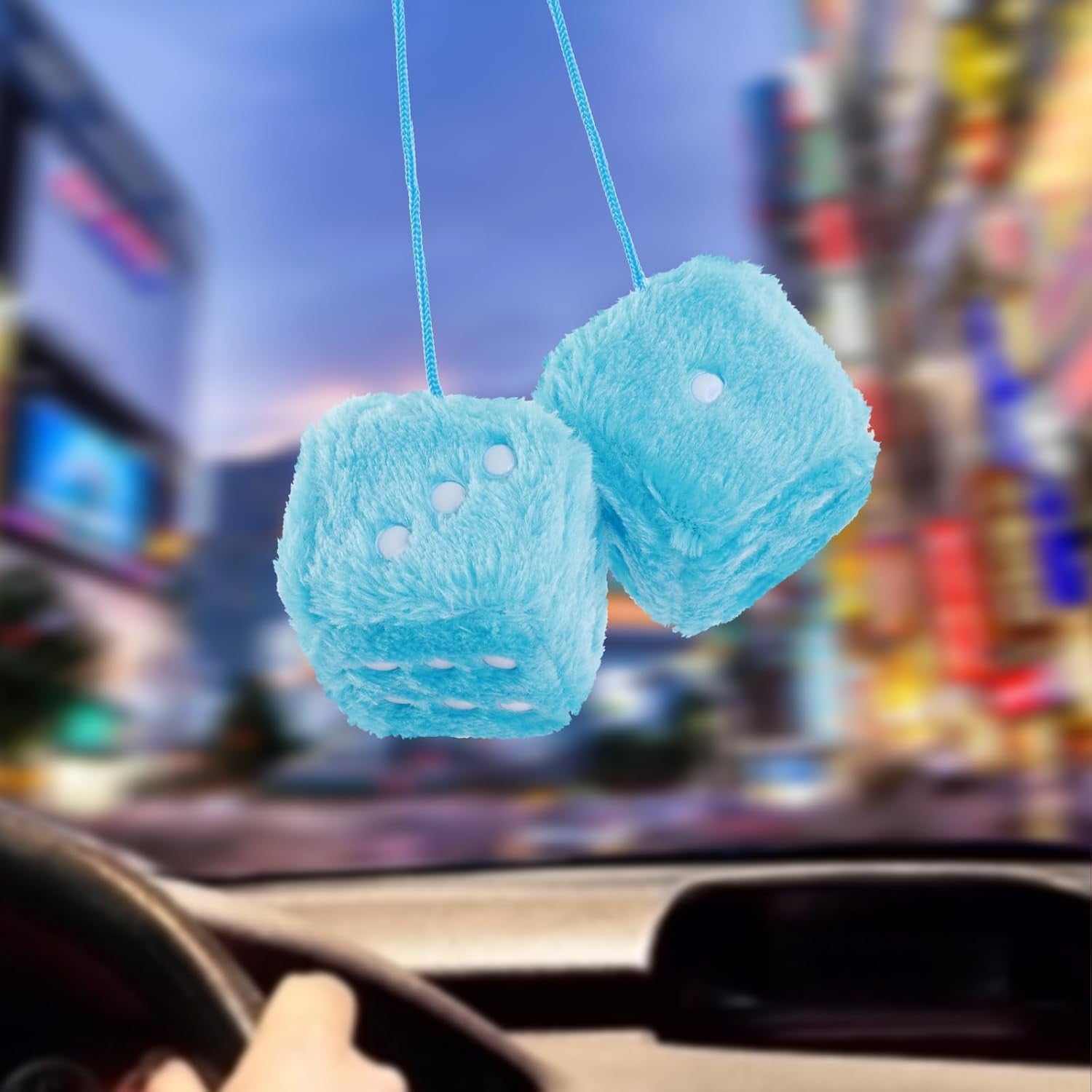 new Fuzzy Dice for Car Mirror, Pair of Retro 2.75” Rear View Blue