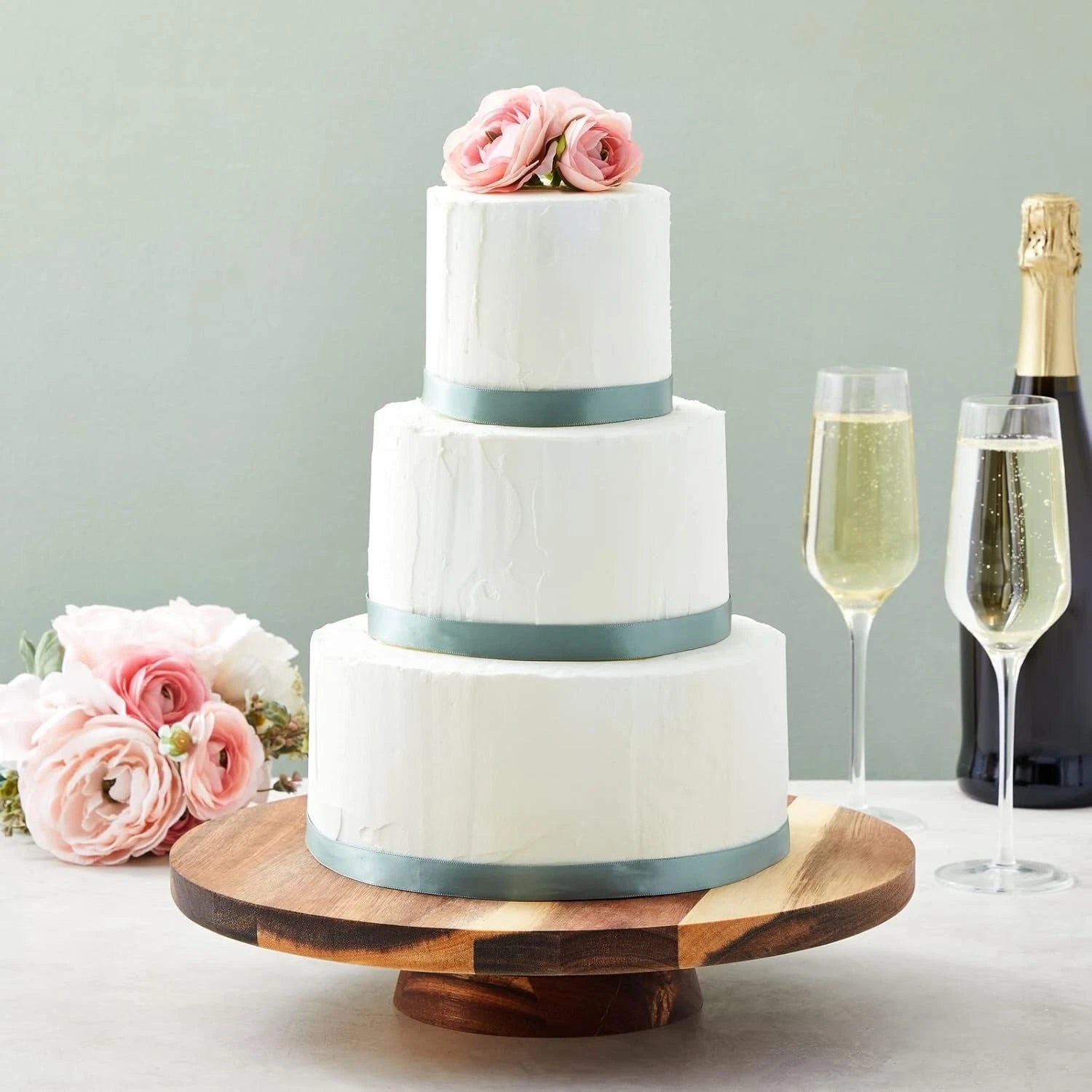 Round Acacia Wood Cake Stand for Wedding - Wooden Cake Stand for Appetizers 07FC0E-D4 - KOEEK