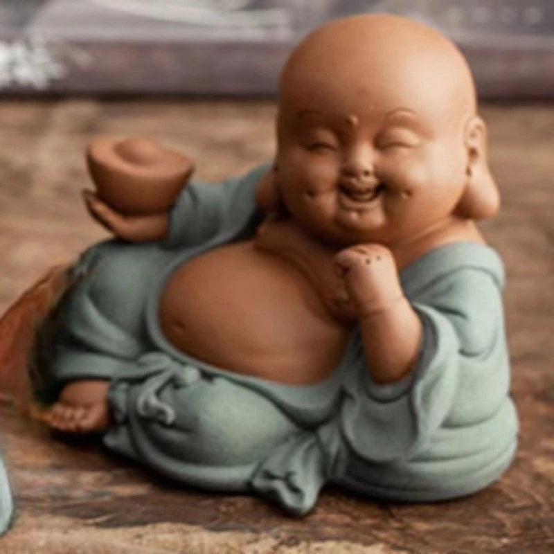 10.5cm Exquisitely Purple Clay Absorbing Wealth Maitreya Buddha Tea Pet Ornament 07FC0E-D4 - KOEEK