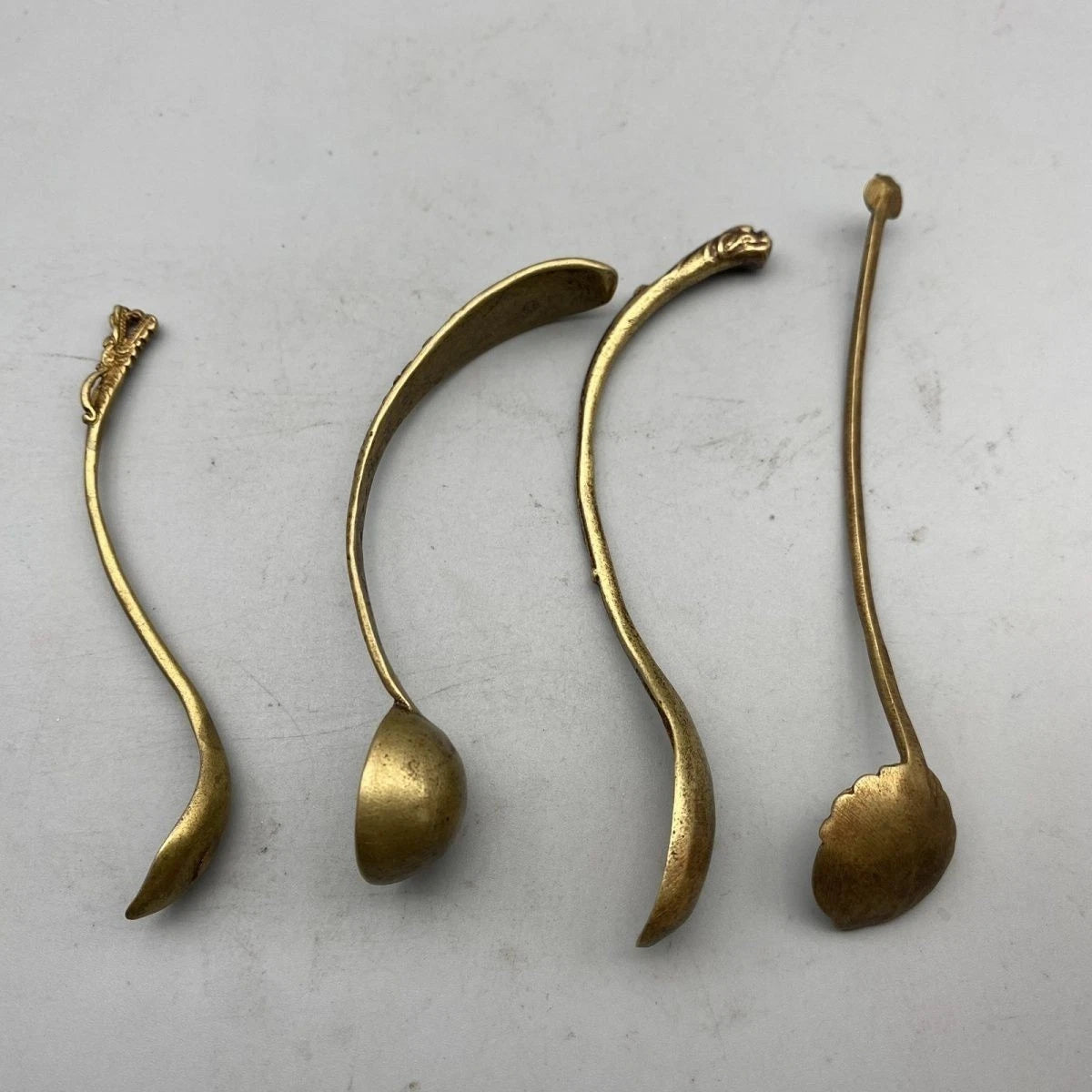 Brass Spoon Tea Spoon Dragon Head Handle Copper Craft Utensil 4pc 07FC0E-D4 - KOEEK
