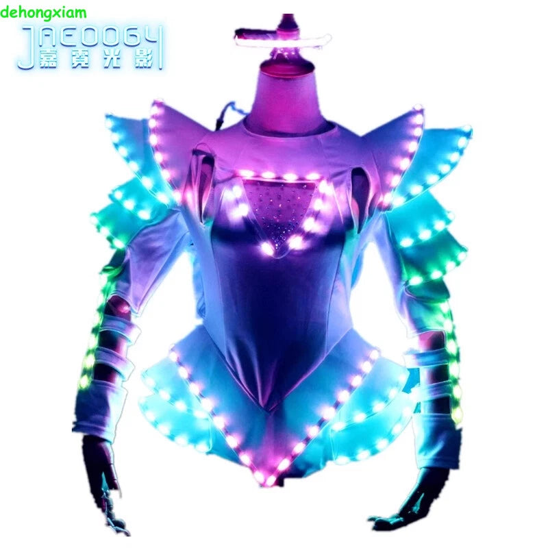 LED Luminous Mini Dress Woman Performance Costume Party DJ Bar Disco Nightclub 07FC0E-D4 - KOEEK
