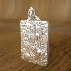 Silver Plated Jigong Pendant Fuhu Luohan Guardian Necklace Mens Ethnic Style 07FC0E-D4 - KOEEK