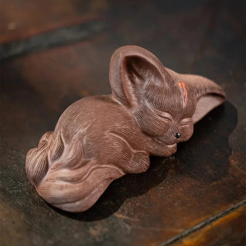 Yixing Purple Clay Sculpture Tea Pet  Fox  Animal Tea Figurine Home Tea Set 07FC0E-D4 - KOEEK