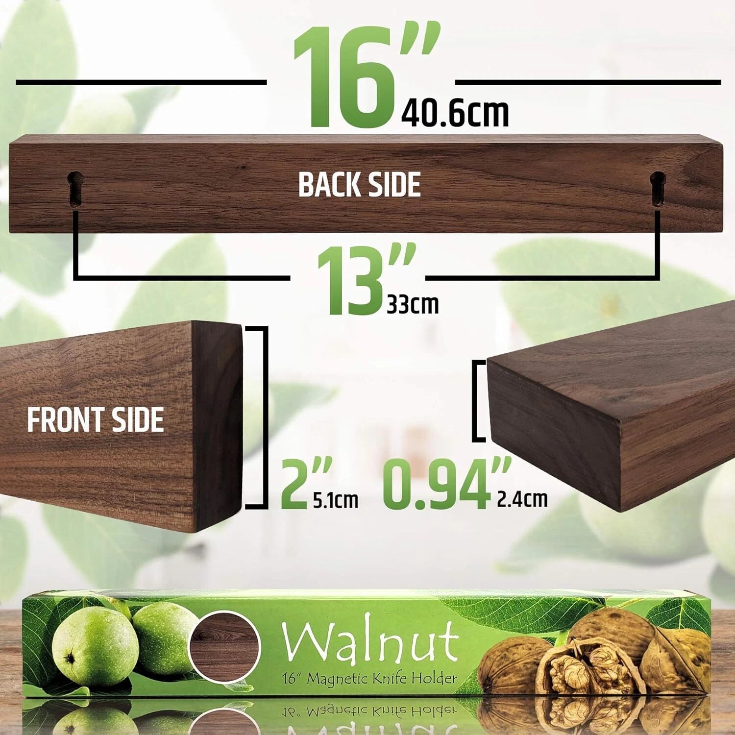 Premium Dark Walnut Wall Mounted Magnetic Knife Holder | 16 in. 07FC0E-D4 - KOEEK