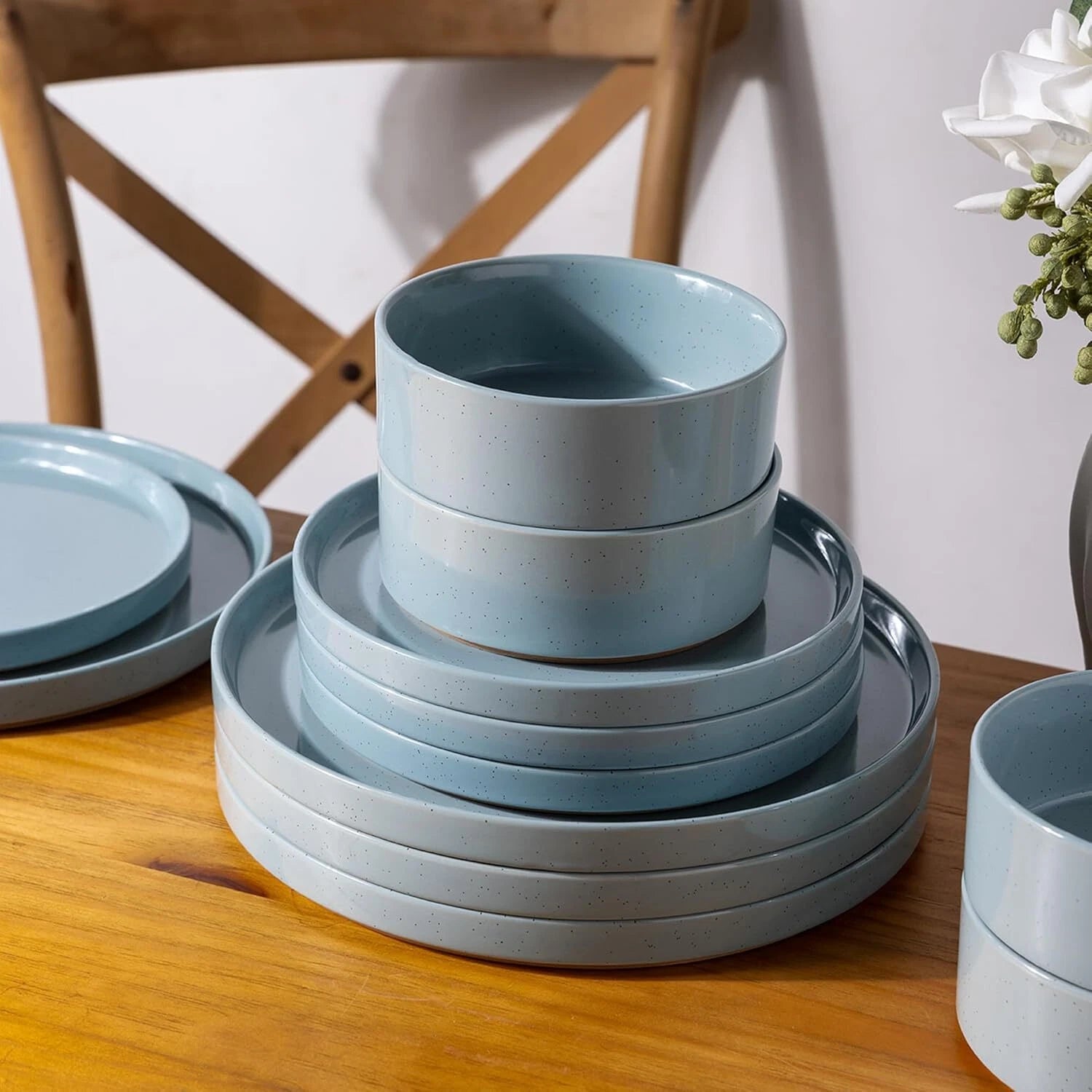 Ceramic Dinnerware Set for 4 | Unglazed Pottery Speckled Plate and Bowl 07FC0E-D4 - KOEEK