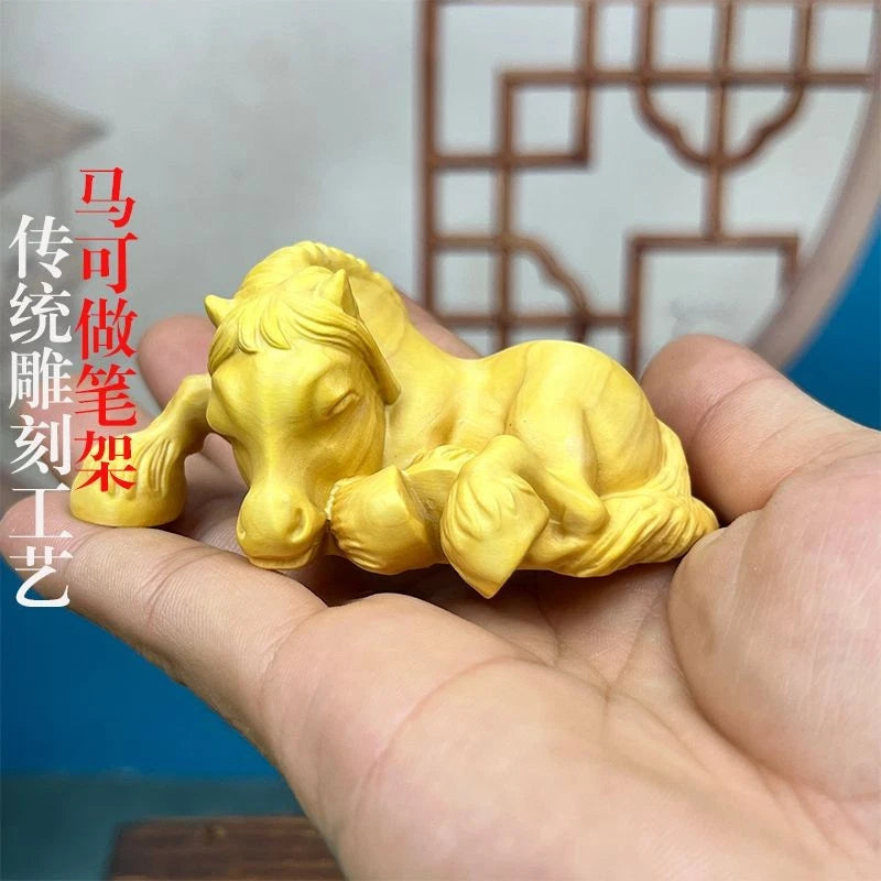 Boxwood Carved Zodiac Horse Pen Holder Desk Décor Home Office Gift Chinese Style 07FC0E-D4 - KOEEK