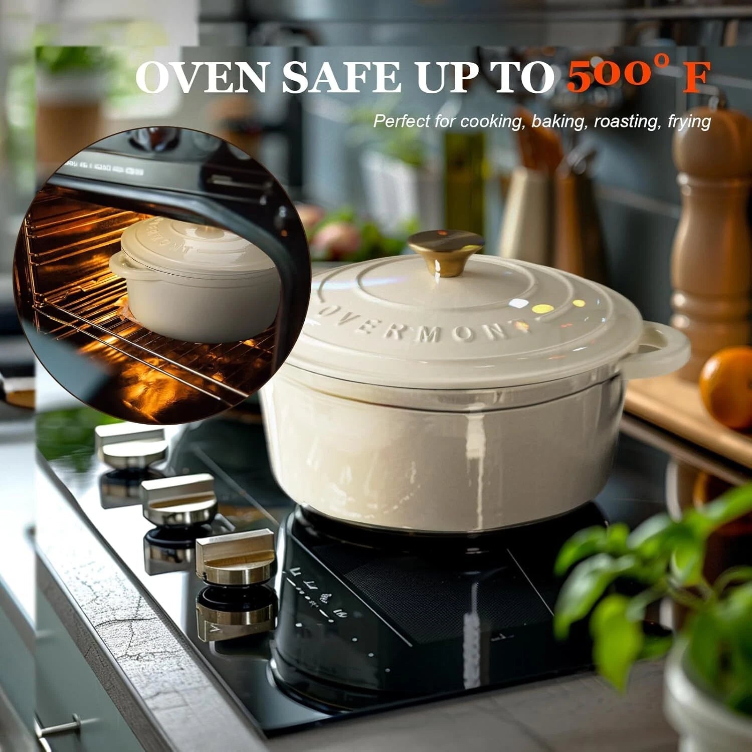 Enameled Cast Iron Dutch Oven - 5.5QT Pan with Lid Cookbook and Cotton Pan Mat 07FC0E-D4 - KOEEK