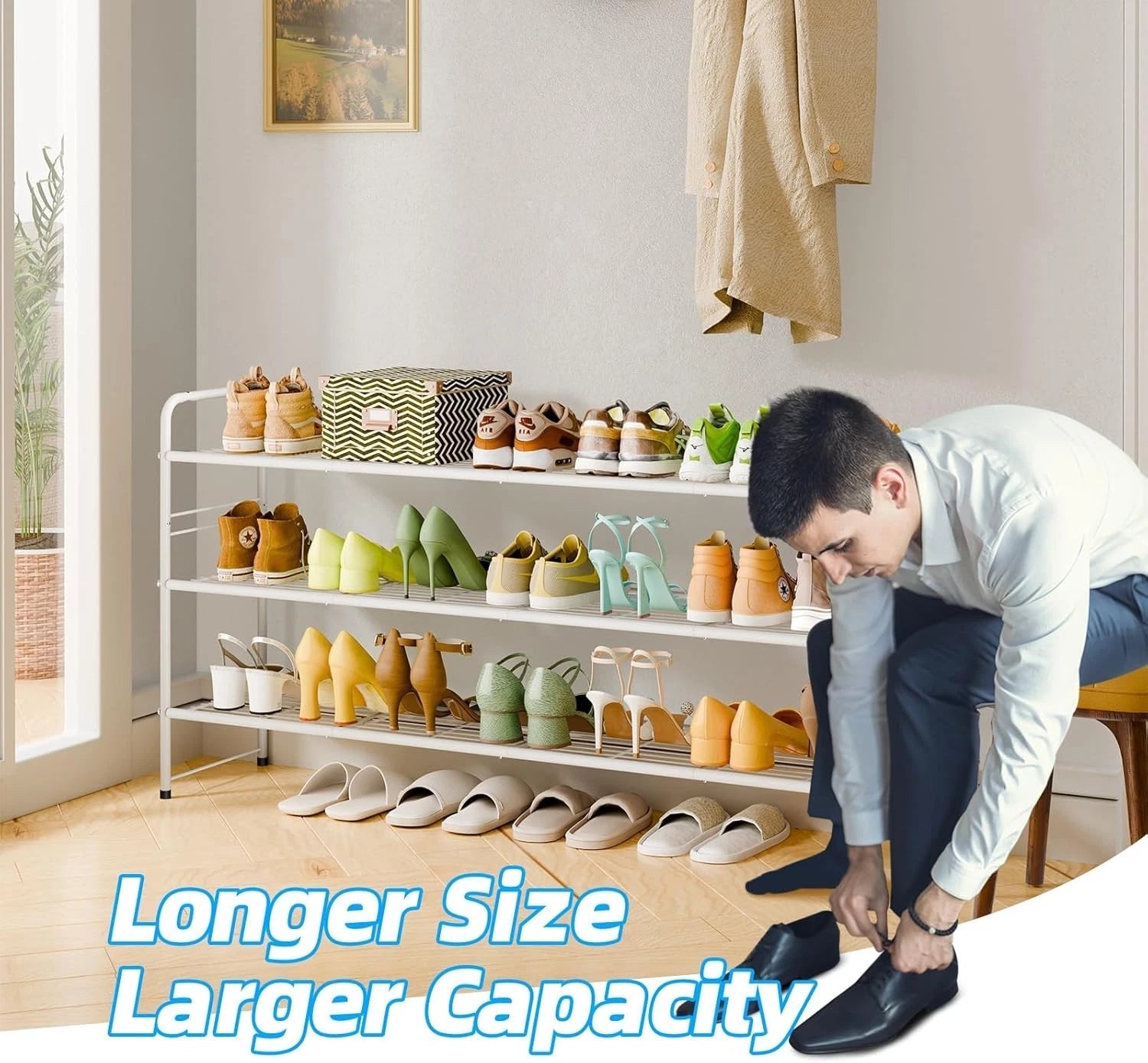 Three-tier shoe rack, suitable for wardrobes, 46.5-inch extra-long shoe rack 07FC0E-D4 - KOEEK
