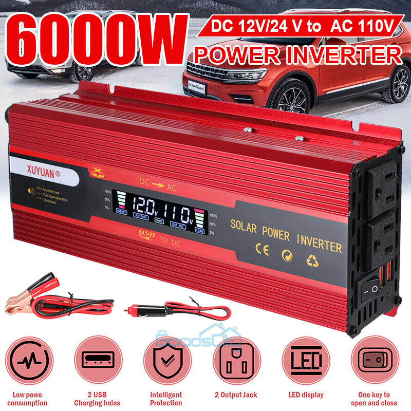 ny 6000W DC konverter 12/24V A 110V AC 2USB Para Carro Auto Inversor Corriente