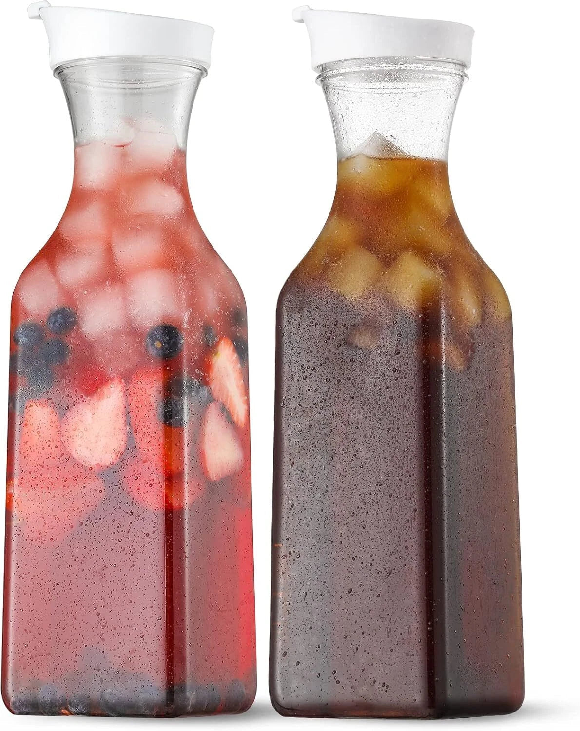 Plastic 50 Oz Water Carafe Flip Top Lid,Set of 2 Square Base Juice Containers 07FC0E-D4 - KOEEK
