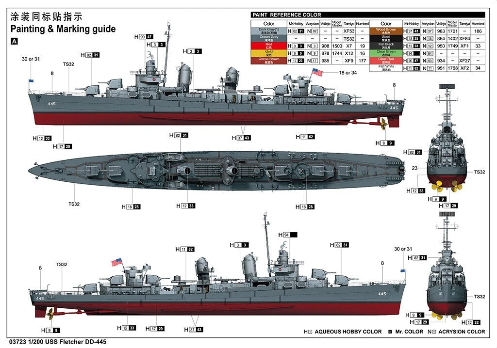 STOCK 03723 1:200 USS NAVY Fletcher Destroyer DD-445 Model Assembly Kit 07FC0E-D4 - KOEEK