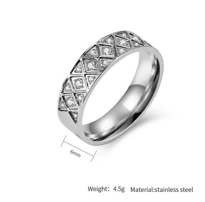 1 PC Men's Women's Stainless Steel Zircon Diamond Ring Finger Ring, 6#-12# 07FC0E-D4 - KOEEK
