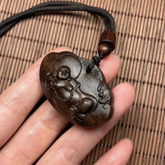 Double Sided Relief Amulet Unisex Agarwood Carved Maitreya Pendant Jewelry 07FC0E-D4 - KOEEK
