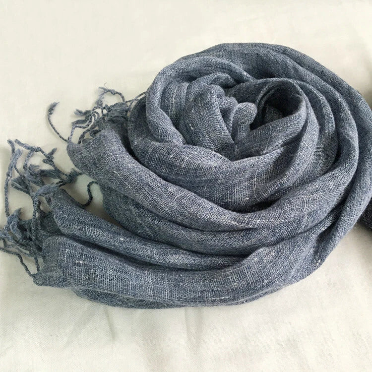 Mens  Flax Linen Breathable Scarf Solid Tassel Unisex Shawl Soft Neckerchief 07FC0E-D4 - KOEEK