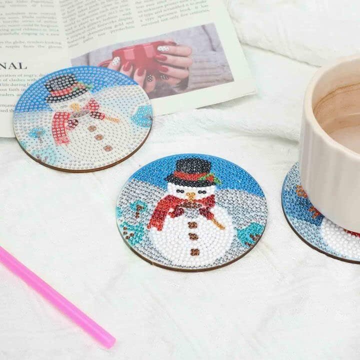 new 8 PCS Diamond Art Painting Coaster kit Christmas Winter Snowman 07FC0E-D4 - KOEEK