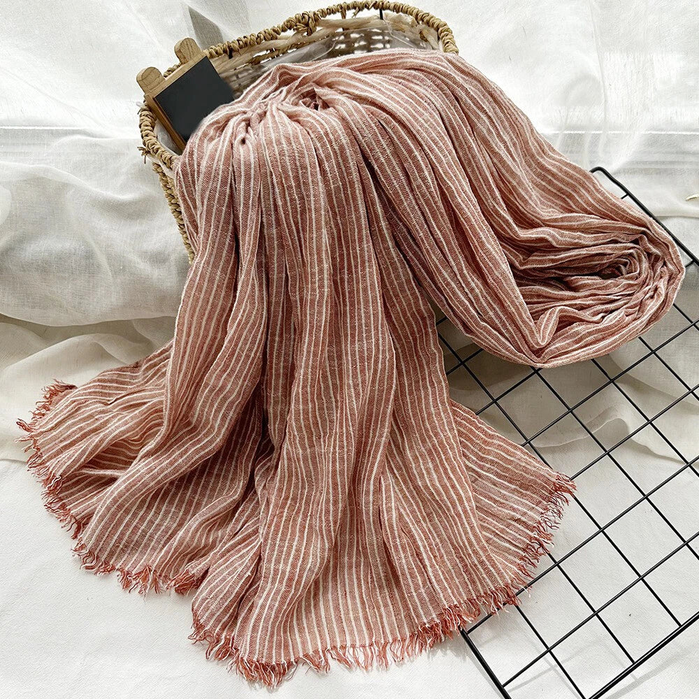 Cotton Linen Scarf Striped Scarves Unisex Men's Shawl Scarf Headwraps 9 Colors 07FC0E-D4 - KOEEK