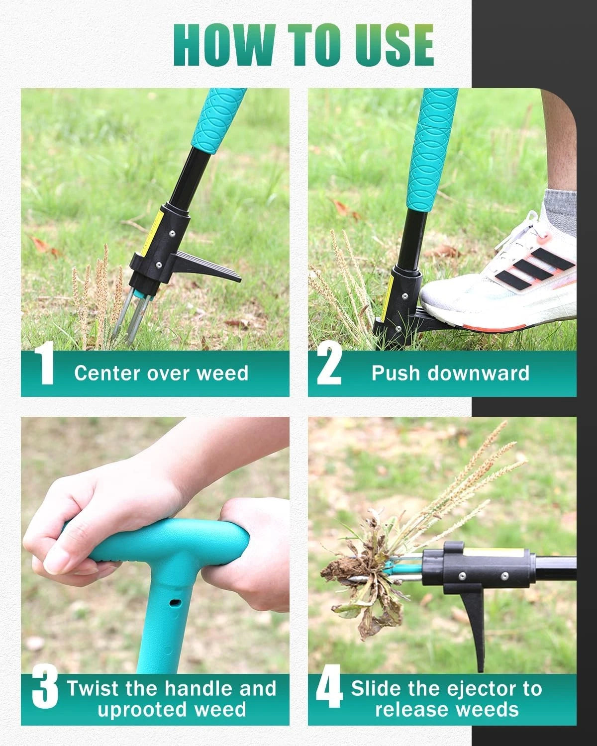 39" Weed Pulling Tool, 3-Claw Detachable Weed Puller Tool with Long Handle 07FC0E-D4 - KOEEK