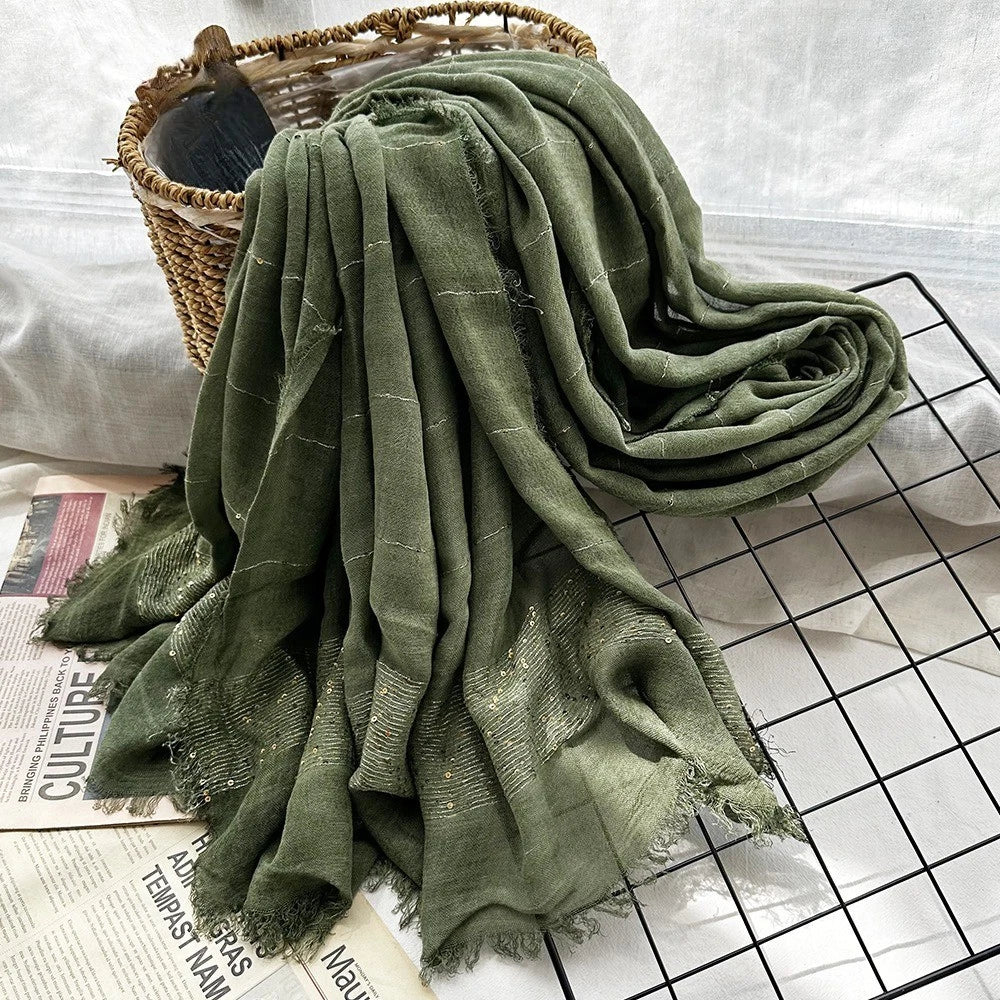 Crinkled Cotton Muslim Hijab Scarf Women Shawl Wrap Head Scarves Glitter Sequins 07FC0E-D4 - KOEEK