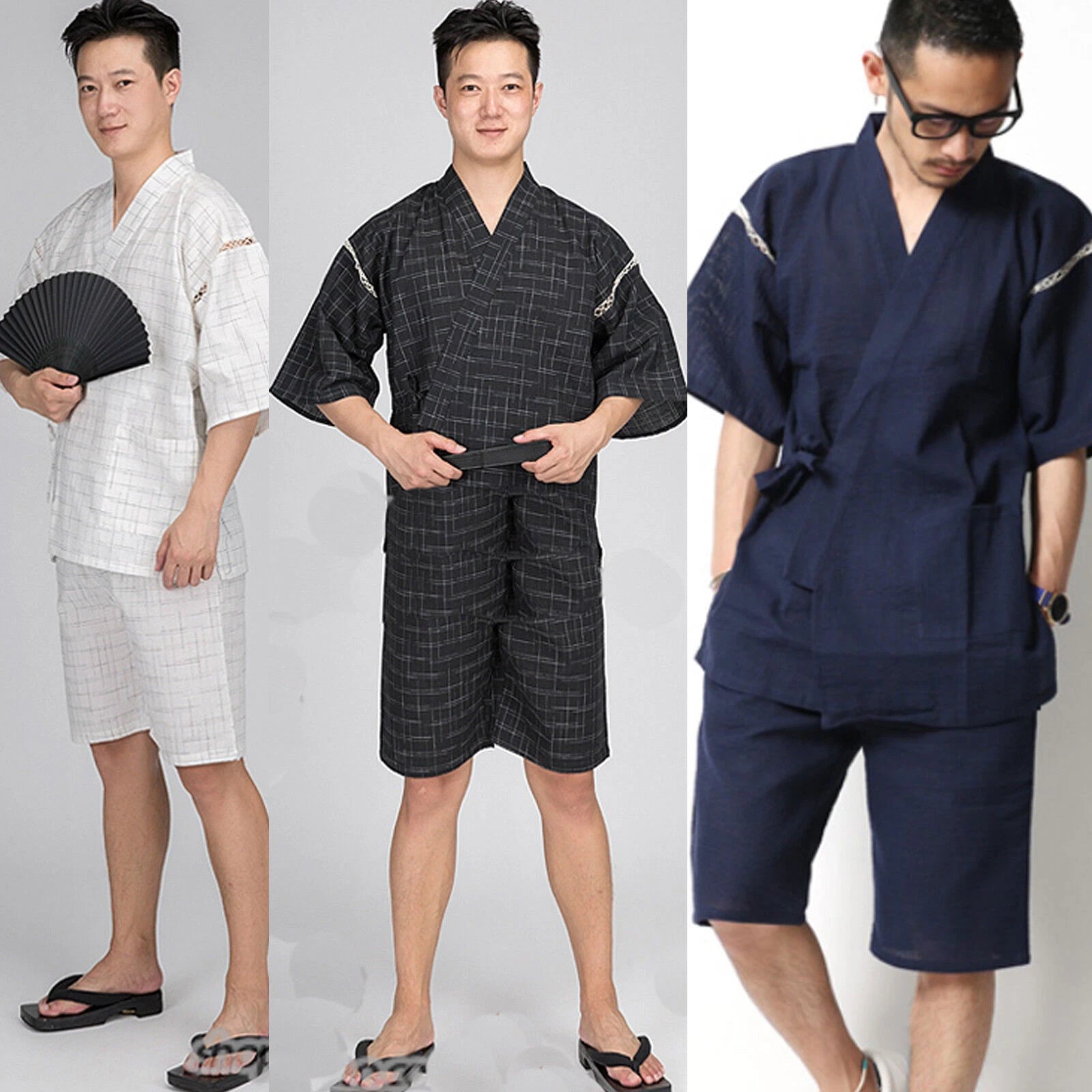 Japanese Mens Pajamas Sets Loungewear Jinbei Kimono Short Sleeve Pants Sleepwear 07FC0E-D4 - KOEEK