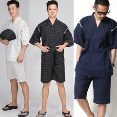 Japanese Mens Pajamas Sets Loungewear Jinbei Kimono Short Sleeve Pants Sleepwear 07FC0E-D4 - KOEEK