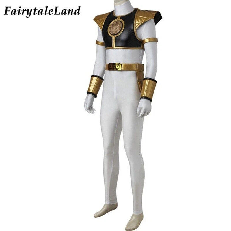 White Ranger Tommy Oliver Dino Rangers Uniform Breastplate Cosplay Costume Suit 07FC0E-D4 - KOEEK