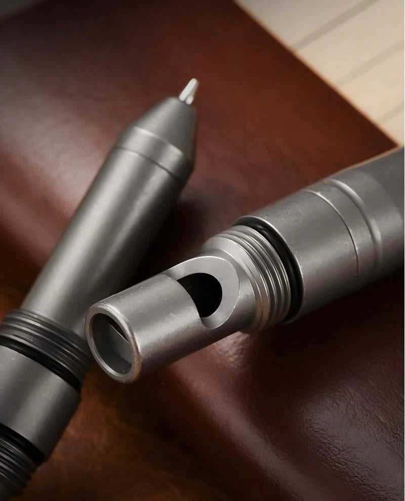 Titanium Emergency Survival Safety Whistle with Mini Ballpoint Pen EDC Outdoor 07FC0E-D4 - KOEEK