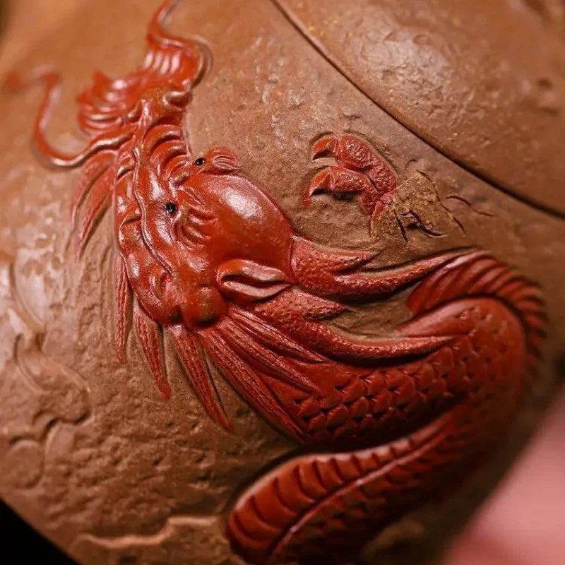 200ml Yixing Purple Clay Handcarved Dragon Qin Quan Tea Pot Tea Making Kettle 07FC0E-D4 - KOEEK