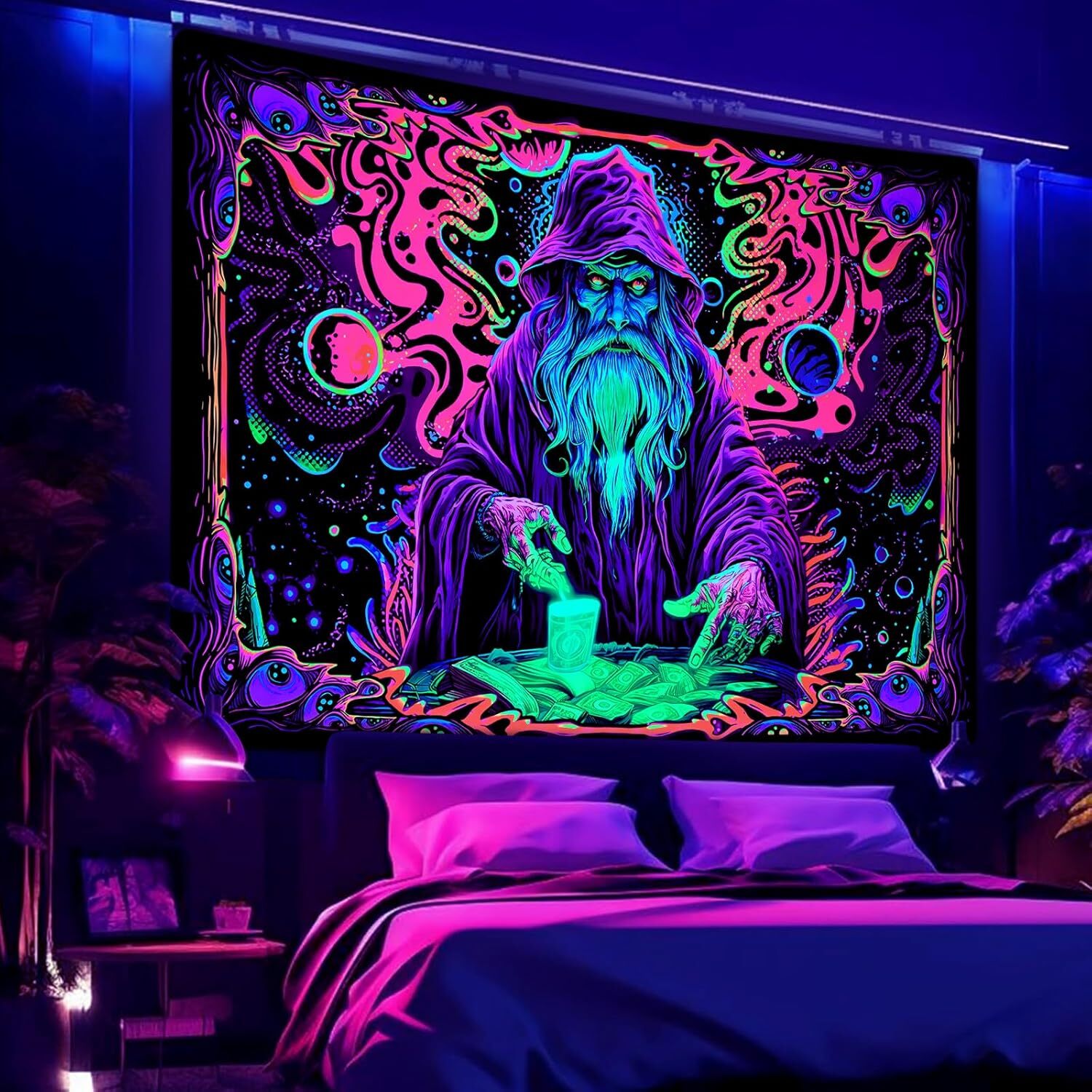 new Uspring Blacklight Tapestry Trippy Wizard 51.2'' x 59.1'', Colorful USPRING - KOEEK