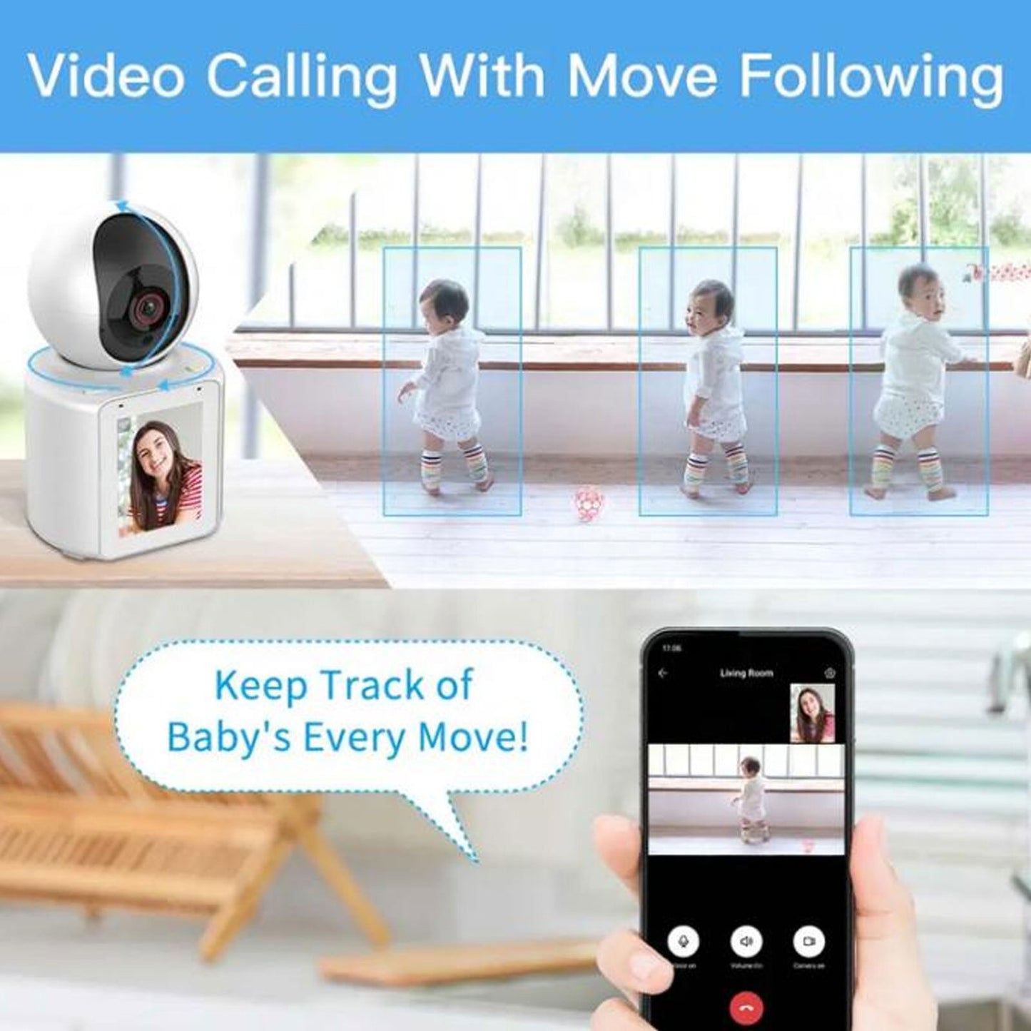 new Video Calling Camera 2.8in Screen HD 1080P 2.4G WiFi Motion Detection 360°Rotati koeek - KOEEK