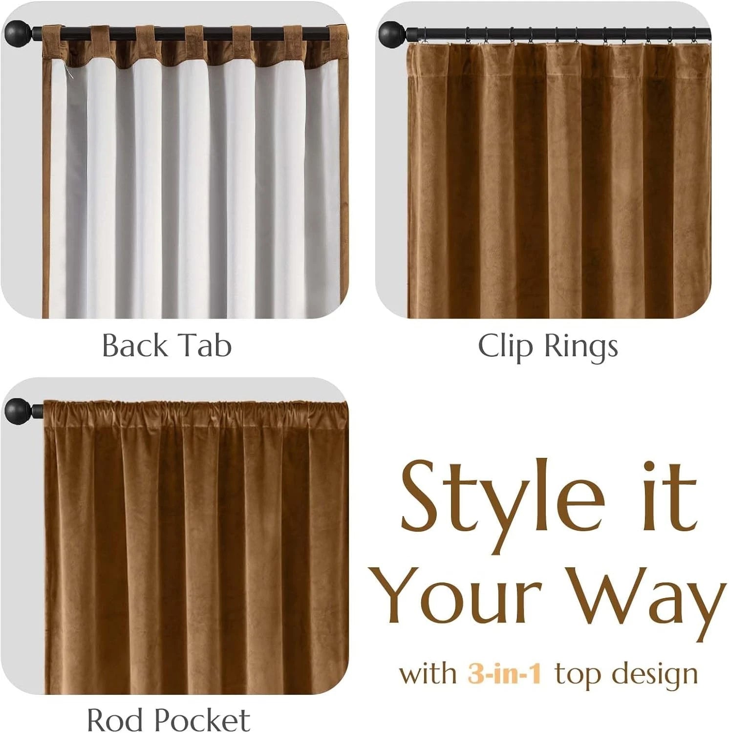 Golden brown blackout velvet curtains Size: 52 inches × 84 inches, golden brown. 07FC0E-D4 - KOEEK