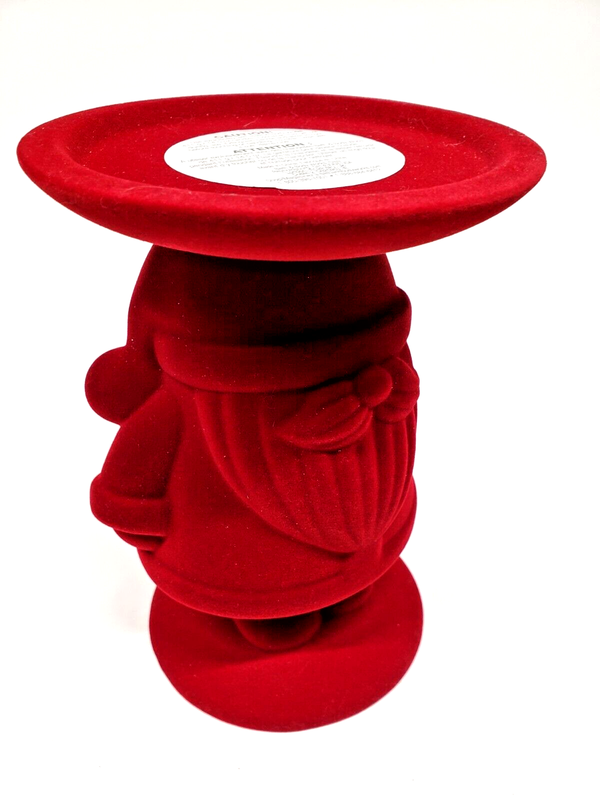 ! Bath Body Works RED FLOCKED SANTA GNOME 3-Wick Candle Holder Stand Pedestal 07FC0E-D4 - KOEEK