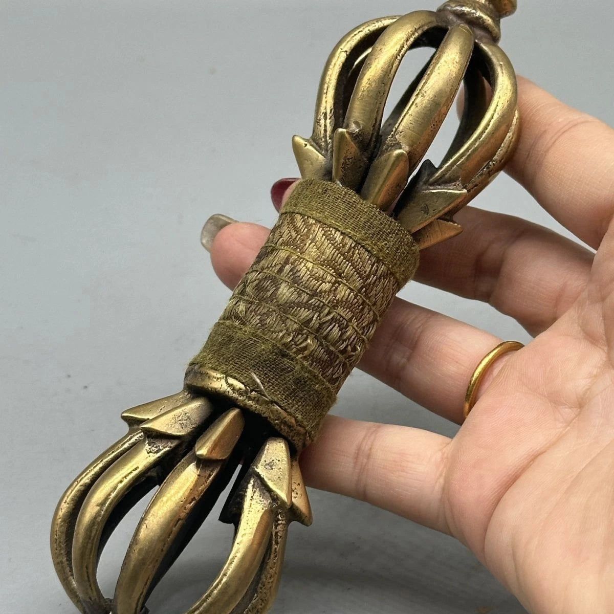 Nepalese Copper Nine-Prong Vajra Large Tibetan Ritual Item Handcrafted Amulet 07FC0E-D4 - KOEEK