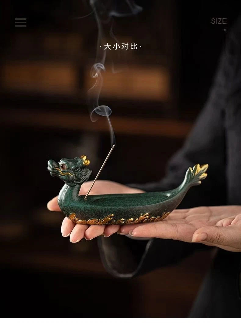 Ceramic Dragon Boat Stick Incense Holder Creative Home Indoor Decor 07FC0E-D4 - KOEEK