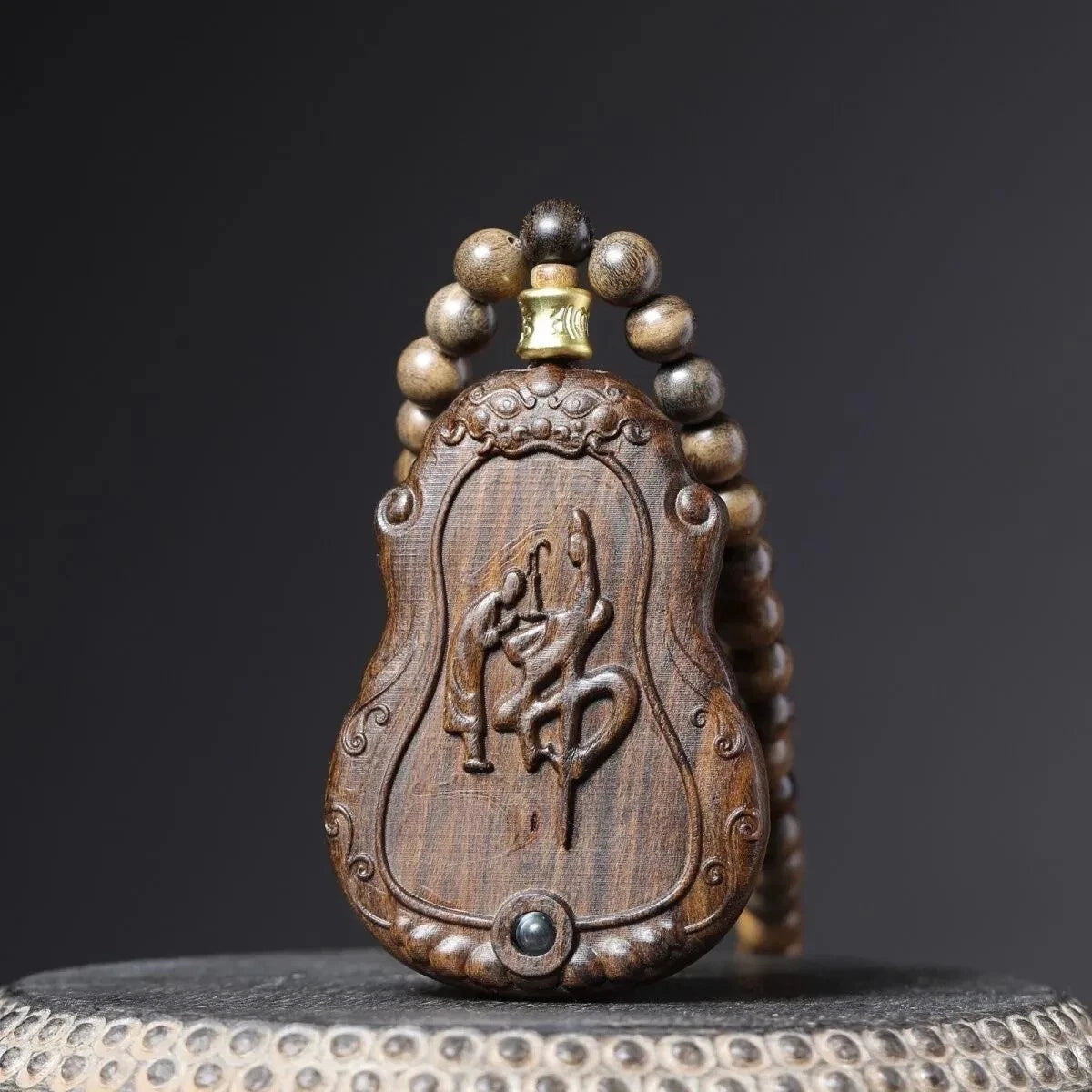 108 Beads Guanyin Buddha Bless  Pandent Necklace Natural Wood Prayer Beads 07FC0E-D4 - KOEEK