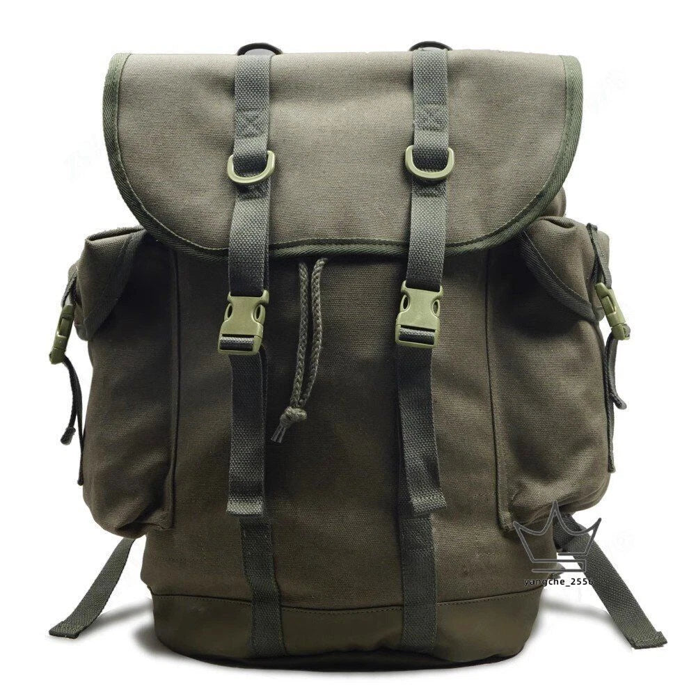 35L German Mountain Backpack Canvas Outdoor Large capacity Green Copy Film Props 07FC0E-D4 - KOEEK
