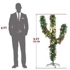 5FT Cactus Shape Christmas Tree With 110 Changing LED lights 8 Modes 07FC0E-D4 - KOEEK