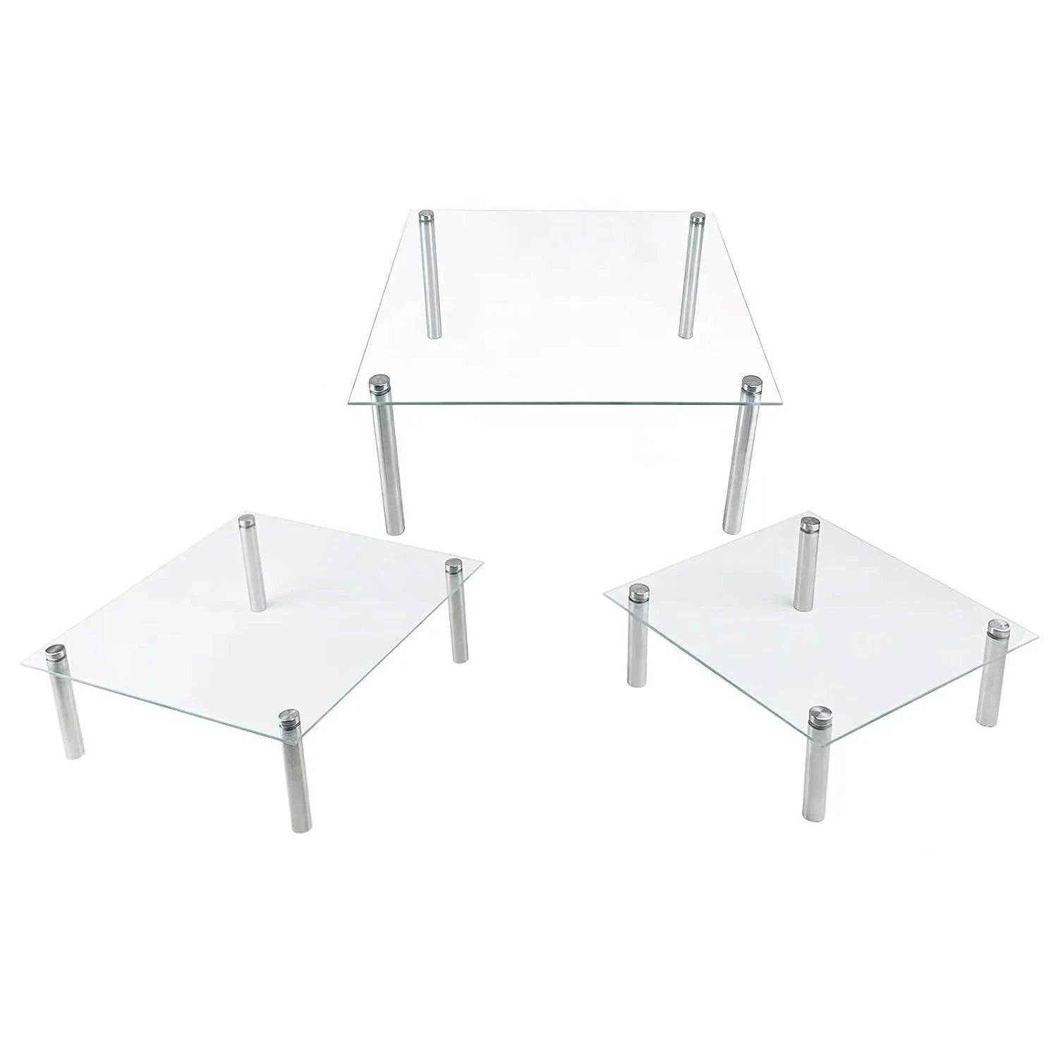 3Pcs Round Tempered Glass Cake Stands Set 8''10''13''Cupcake Display Stand Plate 07FC0E-D4 - KOEEK