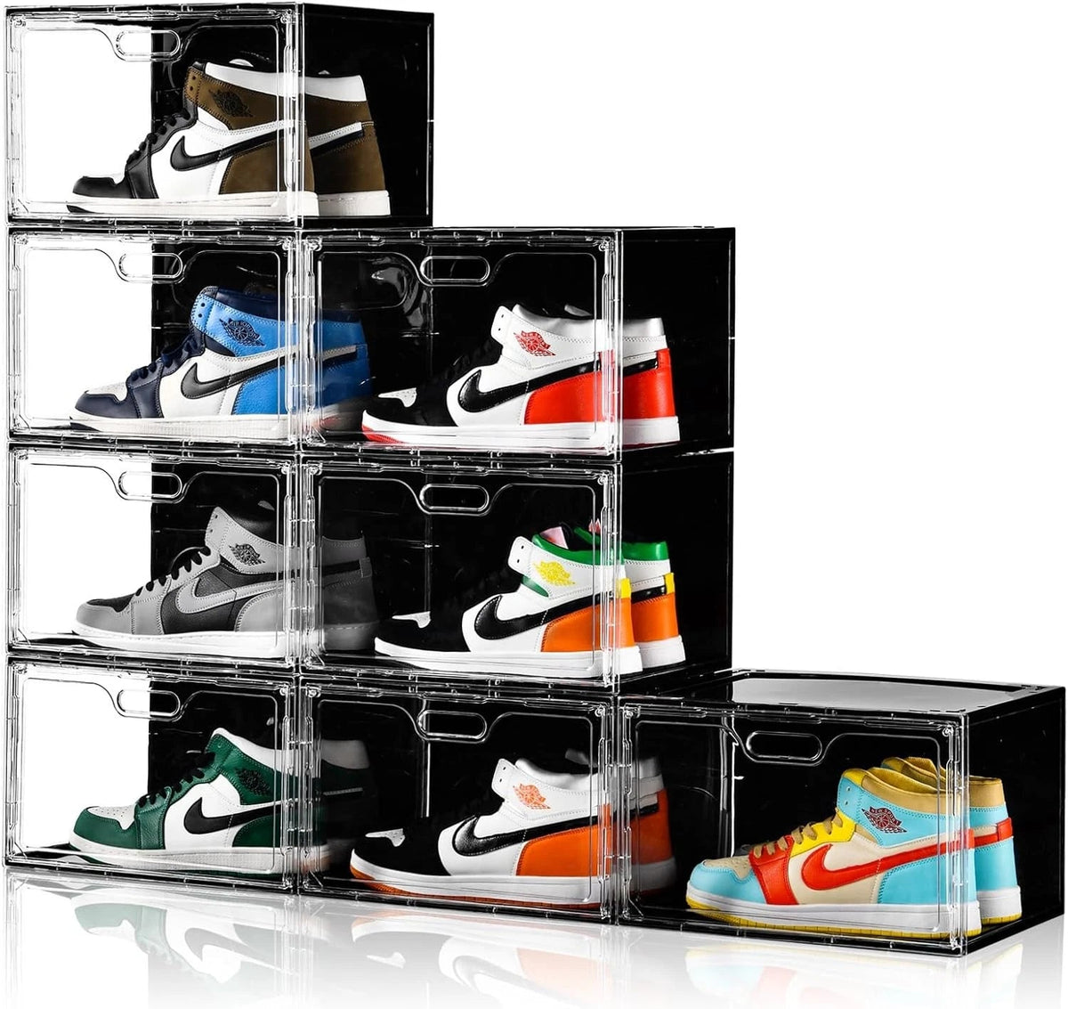 8 Pack Shoe Boxes Stackable, Large Shoe Storage Organizer with Lids 07FC0E-D4 - KOEEK