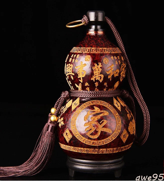 Natural Wine Gourd Portable Water Bottle Gourd Exquisite Carving Birthday Gift 07FC0E-D4 - KOEEK