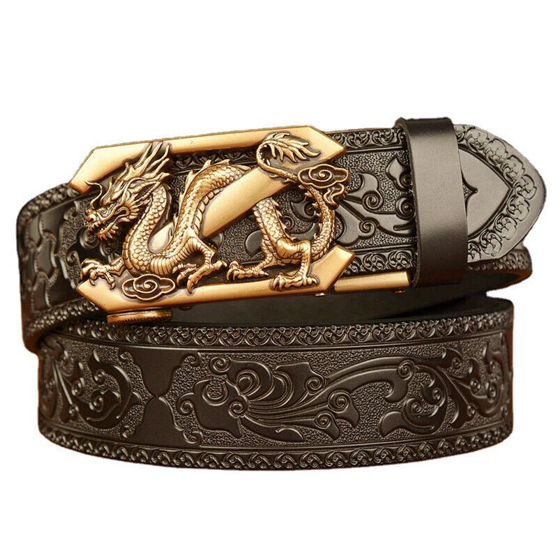 Male Leather Belt tiger Dragon Belt Cowhide  for Men Automatic Buckle 07FC0E-D4 - KOEEK