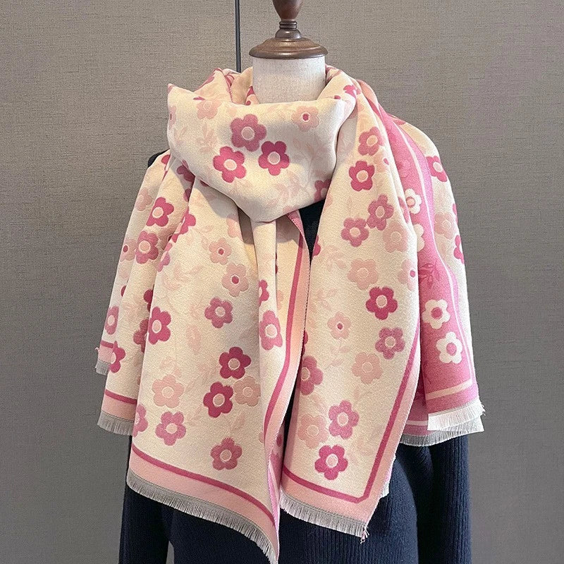 Womens Pink Floral Cashmere Scarf Large Blanket Winter Shawl Bandana Neckerchief 07FC0E-D4 - KOEEK