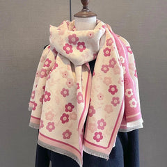 Womens Pink Floral Cashmere Scarf Large Blanket Winter Shawl Bandana Neckerchief 07FC0E-D4 - KOEEK