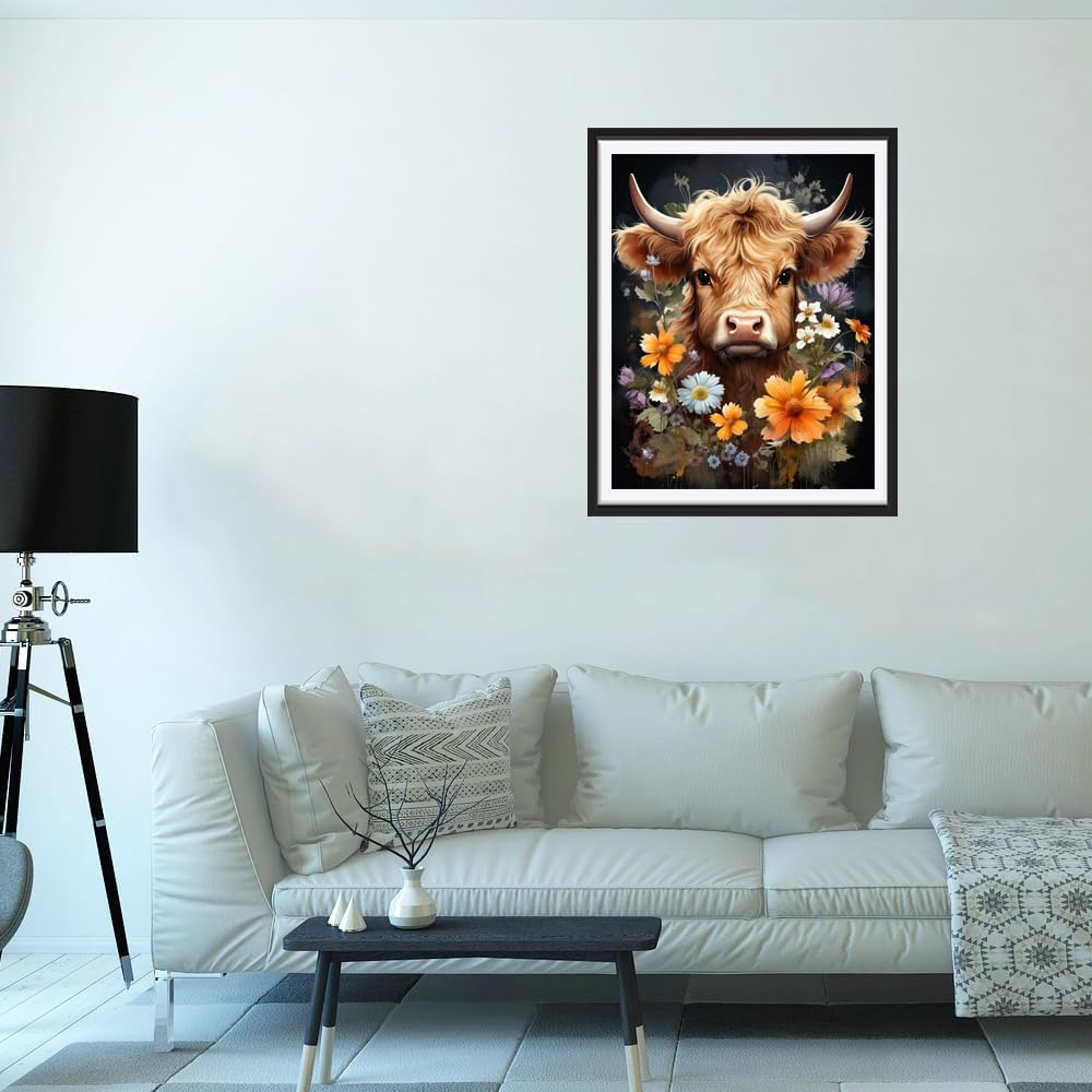 nye DIY 5D diamantmalingskunstsett for voksne Highland Cow diamantmalerunde