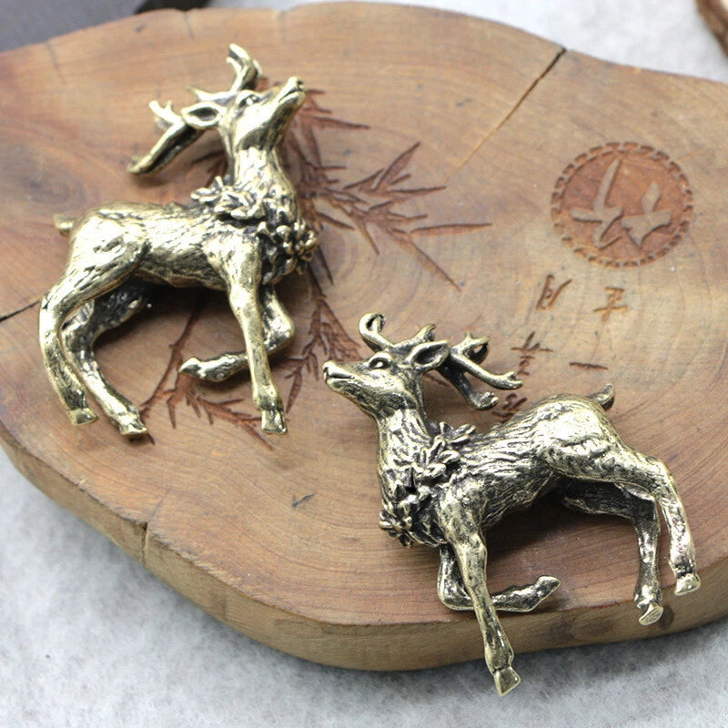 2pcs Solid Brass Deer Figurine Small Statue Home Ornaments Animal Figurines Gift 07FC0E-D4 - KOEEK